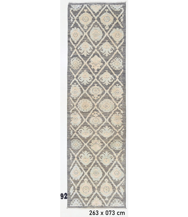 Loper – Handgeknoopt wollen tapijt "Soft Diamond Grey" – 263 x 073 cm