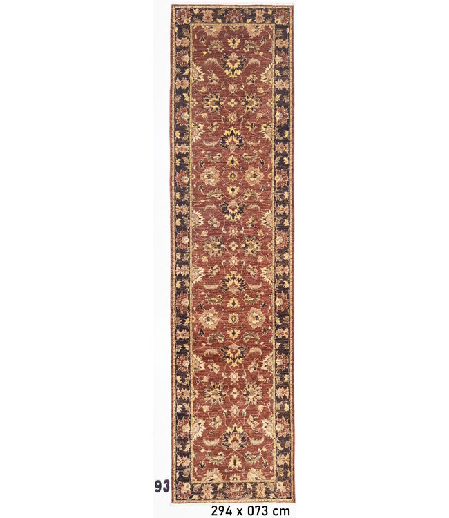 Loper – Handgeknoopt wollen tapijt "Rustic Red Garden" – 294 x 073 cm