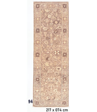 Runner – Hand-Knotted Wool Rug "Soft Taupe Garden" – 217 x 074 cm