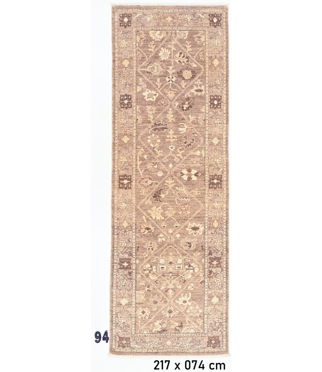 Runner – Hand-Knotted Wool Rug "Soft Taupe Garden" – 217 x 074 cm