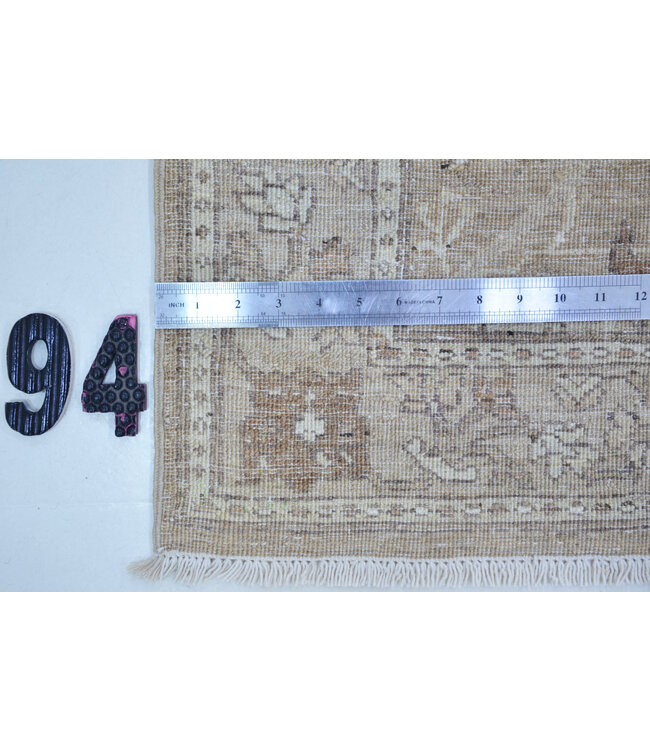 Loper – Handgeknoopt wollen tapijt "Soft Taupe Garden" – 217 x 074 cm