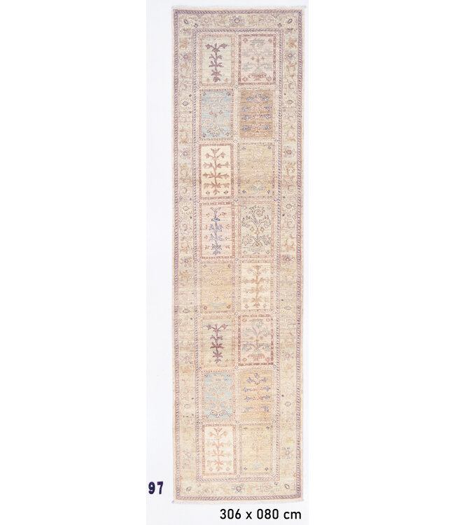 Loper – Handgeknoopt wollen tapijt "Soft Garden" – 306 x 080 cm