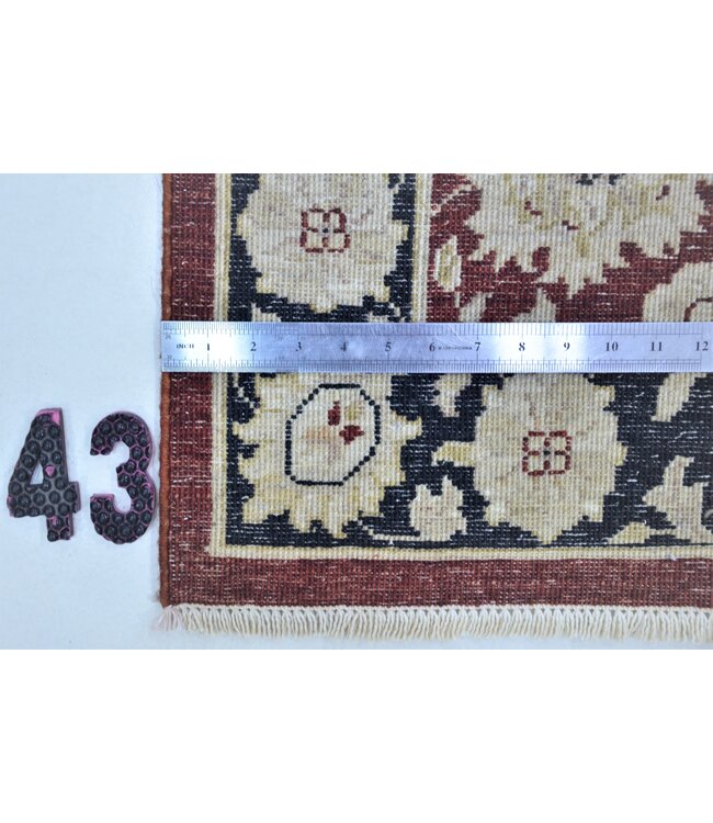 Orientalischer Läufer – Dunkelrot mit cremefarbenem Blumenmuster – 366 x 74 cm – Handgeknüpft aus Wolle