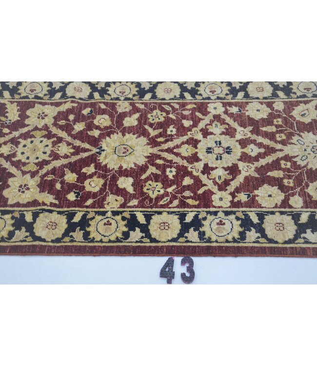 Oriental Runner Rug – Deep Red with Cream Floral Pattern – 366 x 74 cm – Hand-Knotted Wool