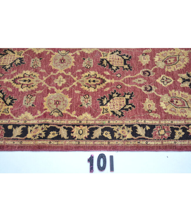 Vintage Red Hand-Knotted Wool Rug - Ziegler Pattern - 354 x 75 cm