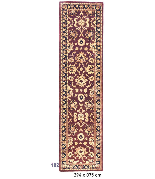 Antiker Roter Handgeknüpfter Wollteppich - Kazak Muster - 294 x 75 cm