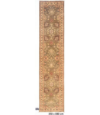 Antiker Olivgrüner Handgeknüpfter Wollteppich - Ziegler Muster - 350 x 80 cm