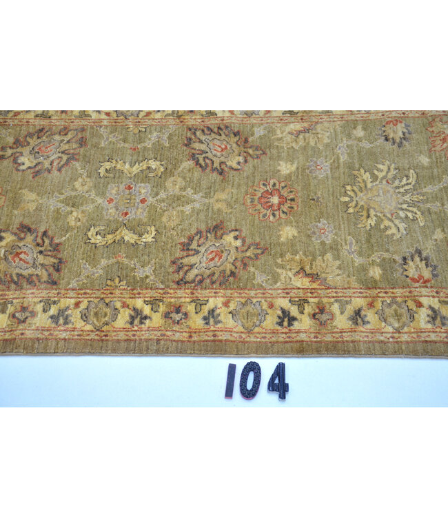 Antiker Olivgrüner Handgeknüpfter Wollteppich - Ziegler Muster - 350 x 80 cm