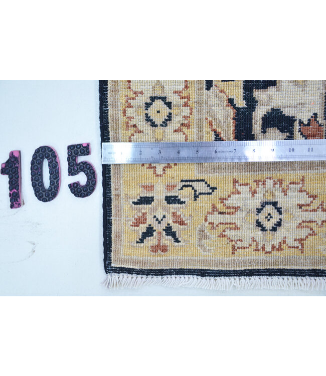 Zwart Geel Handgeknoopt Wol Tapijt - Kazak Patroon - 240 x 79 cm