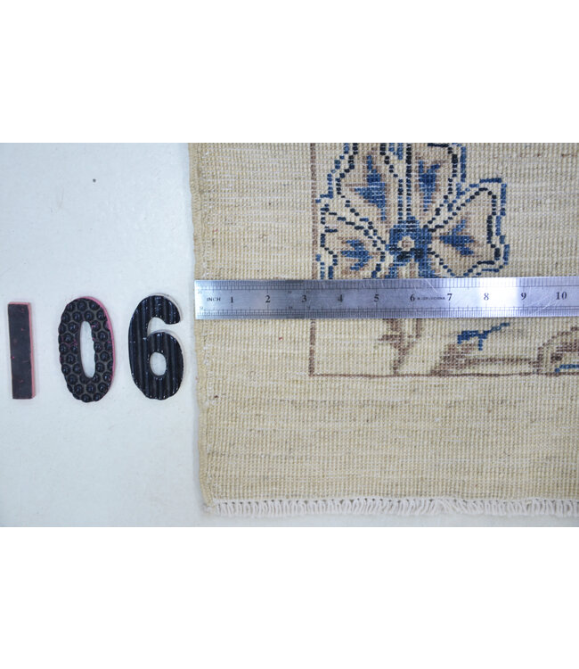 Cream Hand-Knotted Wool Rug - Vintage Pattern - 292 x 69 cm