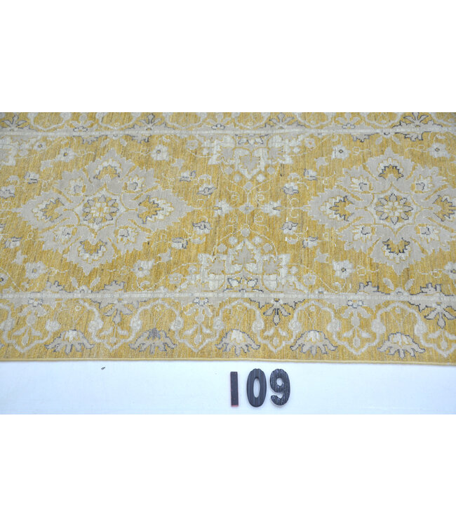 Yellow Hand-Knotted Wool Rug - Ziegler Pattern - 304 x 77 cm