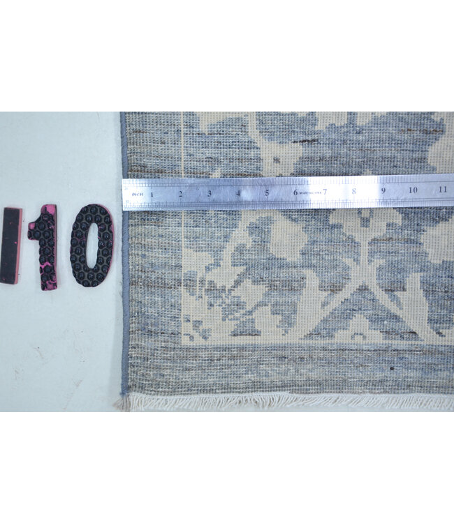 Gray Hand-Knotted Wool Rug - Kazak Pattern - 361 x 79 cm