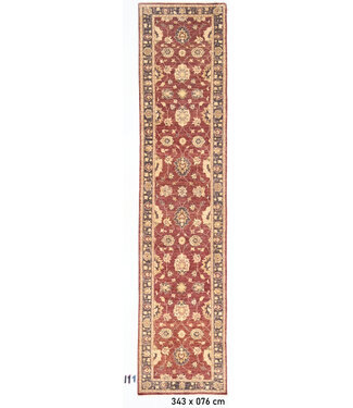 Red Hand-Knotted Wool Rug - Ziegler Pattern - 343 x 76 cm