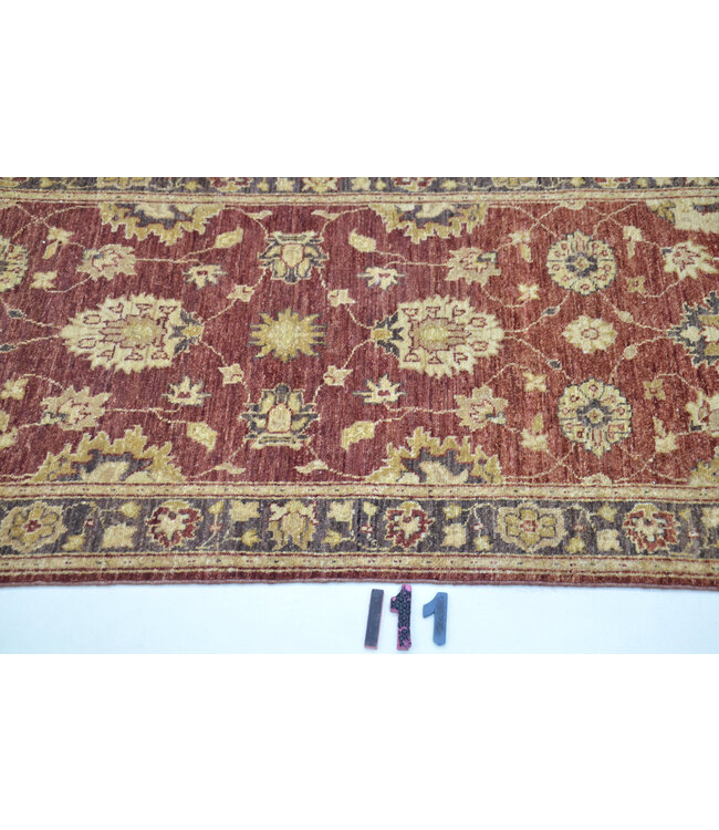 Red Hand-Knotted Wool Rug - Ziegler Pattern - 343 x 76 cm