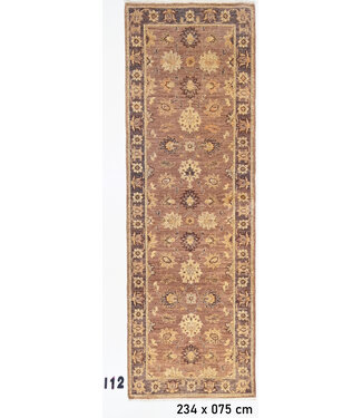 Bruin Handgeknoopt Wol Tapijt - Ziegler Patroon - 234 x 75 cm