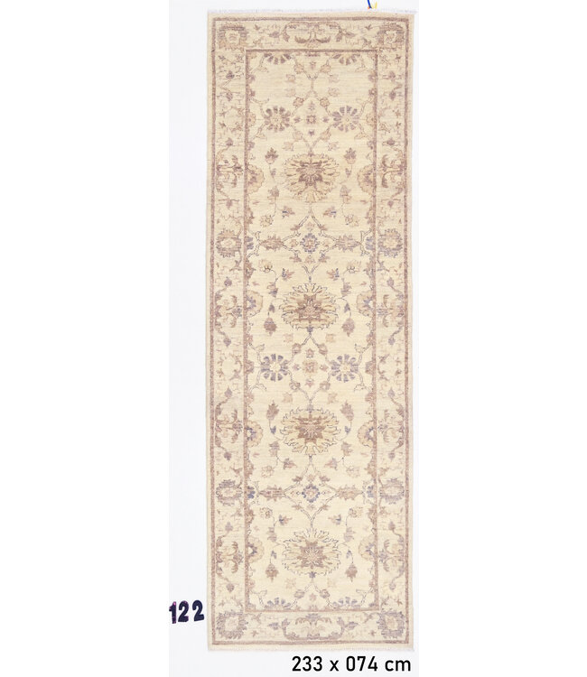Vintage Beige Ziegler Patroon Handgeknoopt Wollen Tapijt 233 x 074 cm