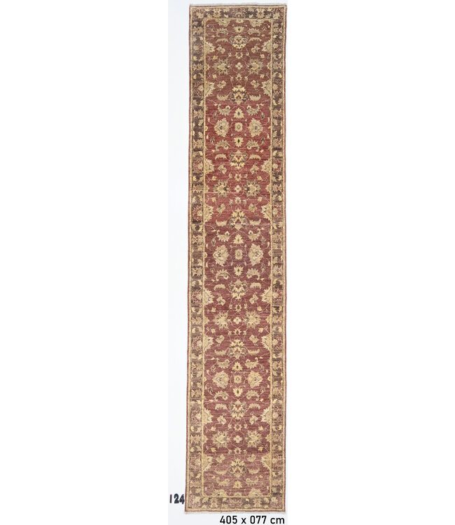 Vintage Red Ziegler Pattern Hand-Knotted Wool Rug 405 x 077 cm