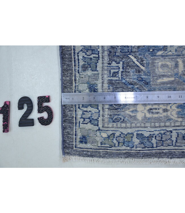 Vintage Blauwe Kazak Patroon Handgeknoopt Wollen Tapijt 308 x 080 cm