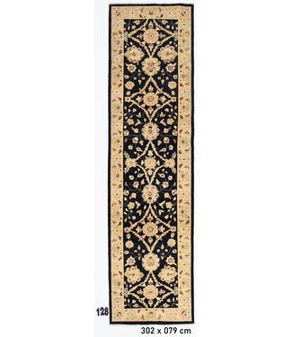 Ziegler Schwarz, Gelb und Rosa Handgeknüpfter Teppich – 302 x 079 cm