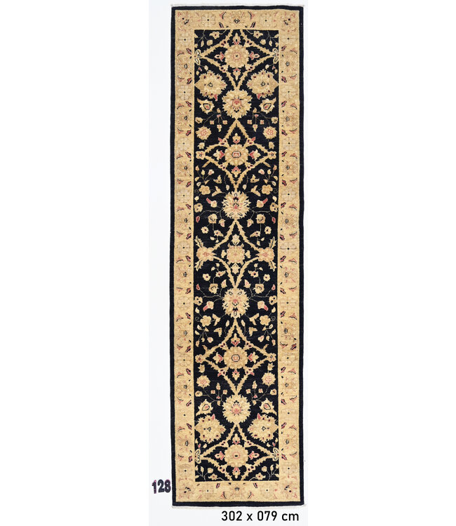 Ziegler Zwart, Geel en Roze Wol Handgeknoopte Tapijt – 302 x 079 cm