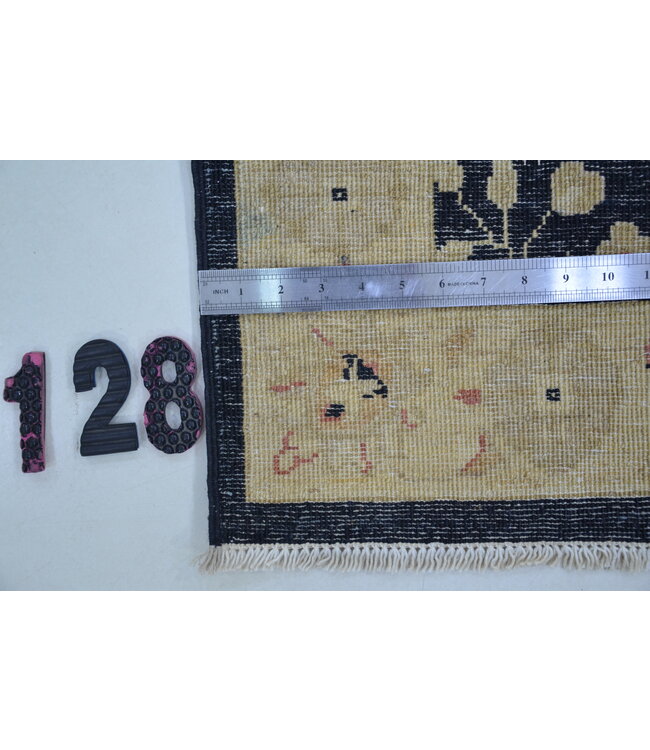 Ziegler Schwarz, Gelb und Rosa Handgeknüpfter Teppich – 302 x 079 cm