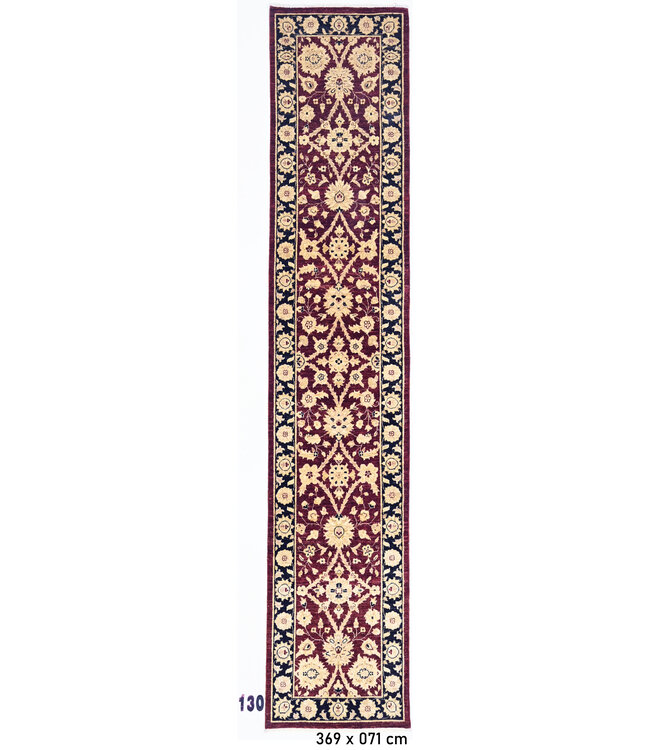 Antique Red and Blue Hand-Knotted Wool Rug – 369 x 071 cm