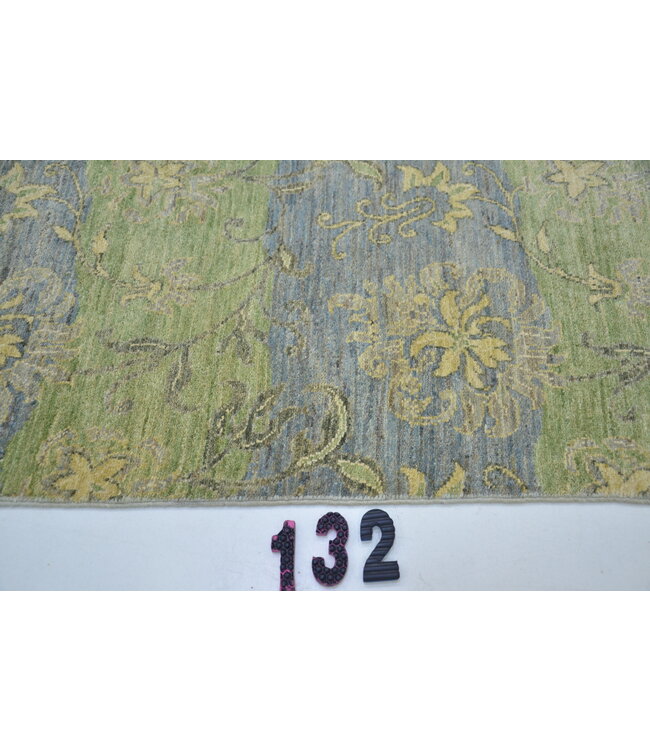 Modern Green and Blue Hand-Knotted Wool Rug – 610 x 071 cm