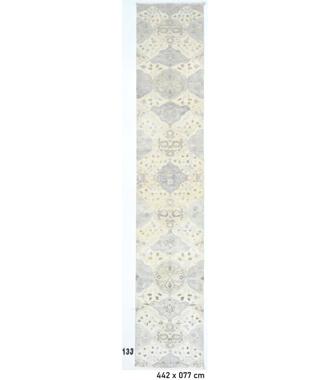 Modern Grijs en Beige Wol Handgeknoopte Tapijt – 442 x 077 cm