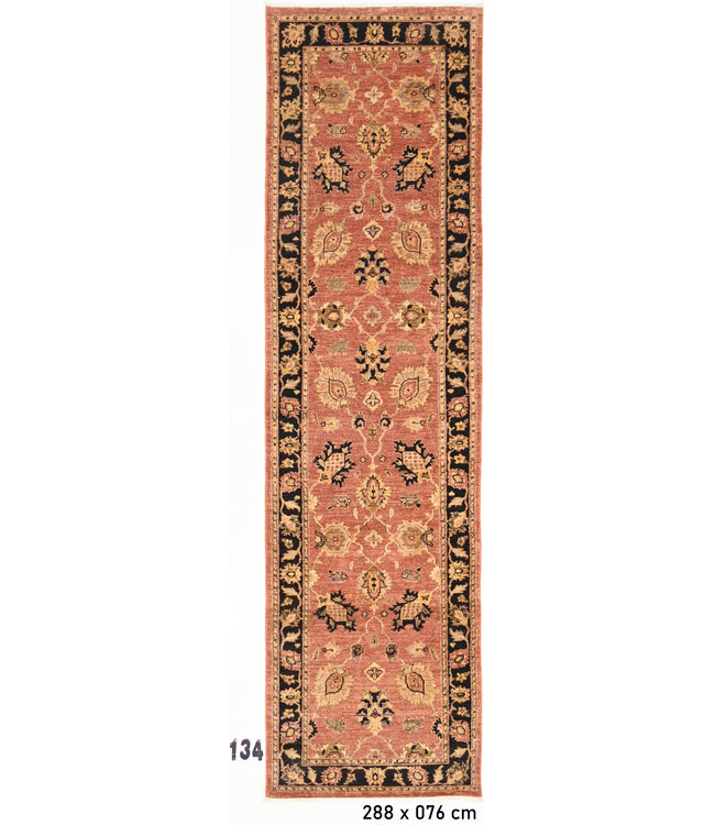 Vintage Roze en Zwart Wol Handgeknoopte Tapijt – 288 x 076 cm