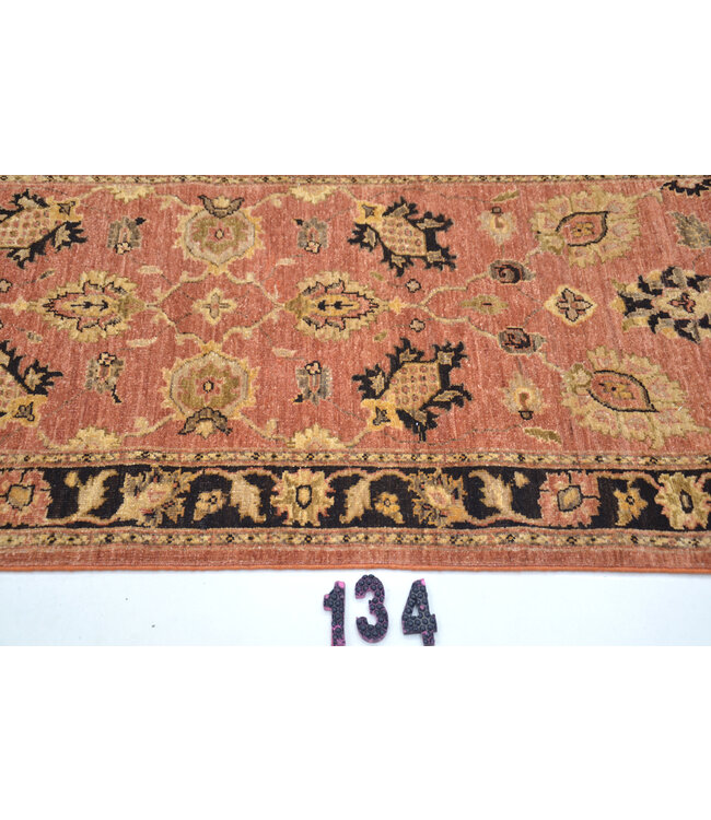 Vintage Roze en Zwart Wol Handgeknoopte Tapijt – 288 x 076 cm