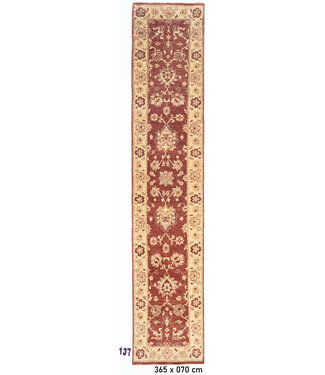 Antikes Rot und Beige Handgeknüpfter Teppich – 365 x 070 cm