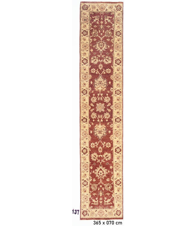 Antique Red and Beige Hand-Knotted Wool Rug – 365 x 070 cm