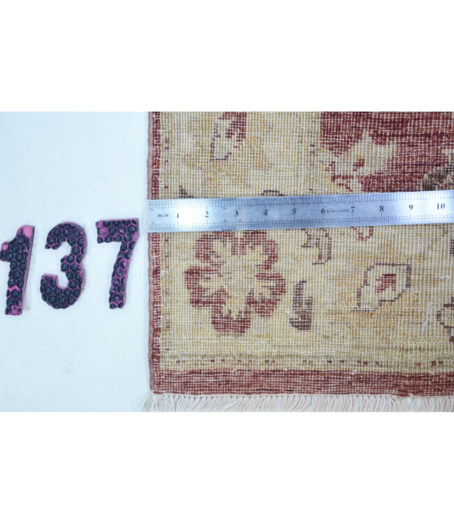 Antique Red and Beige Hand-Knotted Wool Rug – 365 x 070 cm