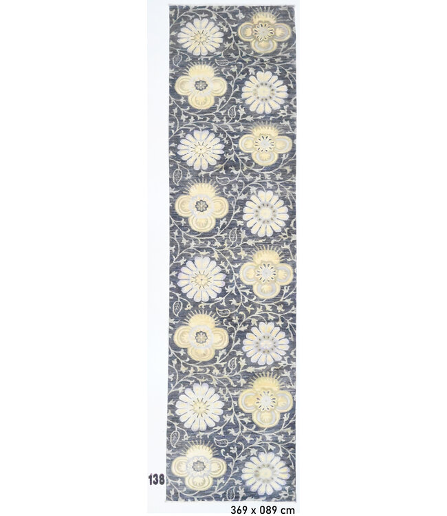 Modern Grau und Gelb Handgeknüpfter Teppich – 369 x 089 cm