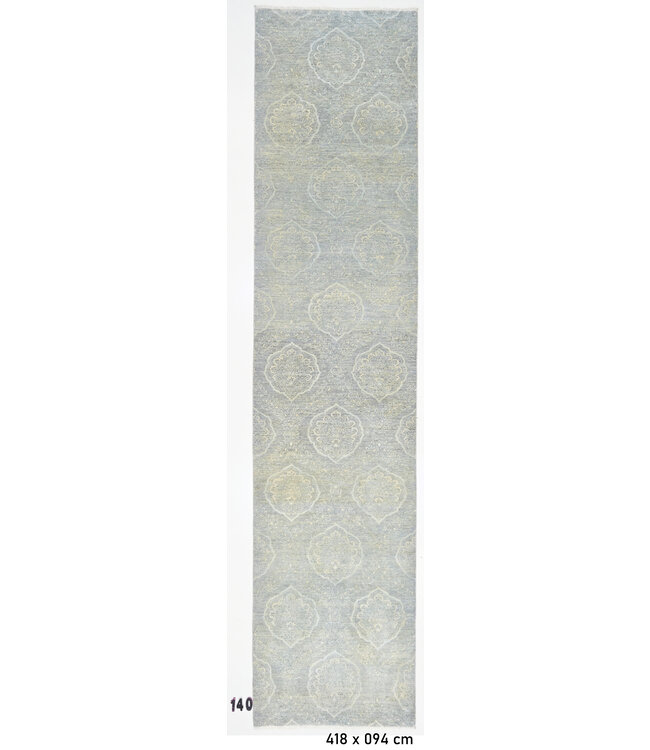 Antieke Grijs en Beige Wol Handgeknoopte Tapijt – 418 x 094 cm