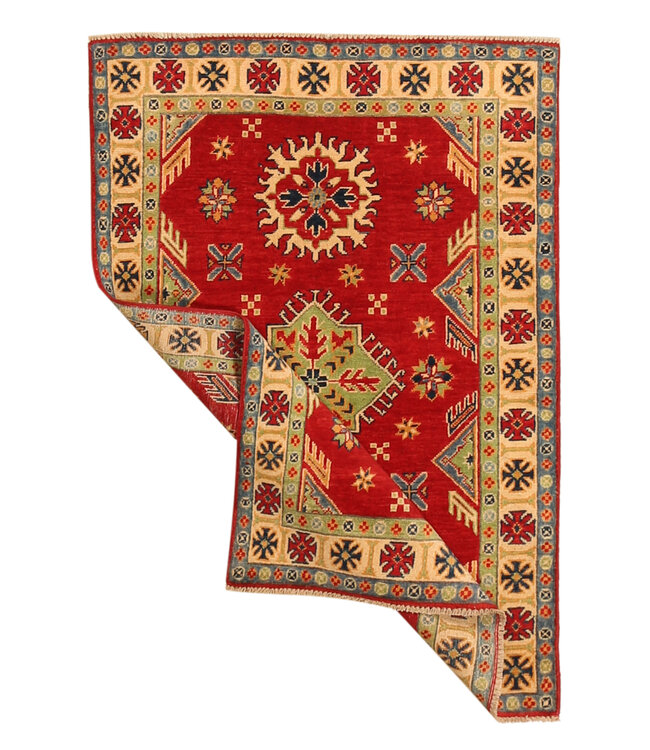 145x95cm Handgeknüpfter Woll Kazak Teppich – Authentischer Orientalischer Teppich, Traditionelles Tribal Design, Hochwertiger Handgefertigter Wollteppich