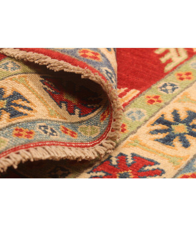 145x95cm Handgeknüpfter Woll Kazak Teppich – Authentischer Orientalischer Teppich, Traditionelles Tribal Design, Hochwertiger Handgefertigter Wollteppich