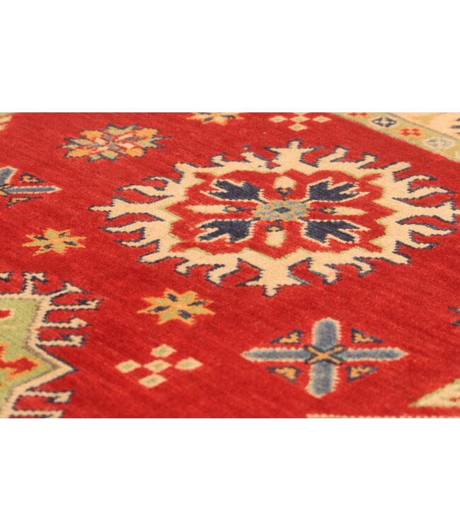 145x95cm Handgeknüpfter Woll Kazak Teppich – Authentischer Orientalischer Teppich, Traditionelles Tribal Design, Hochwertiger Handgefertigter Wollteppich