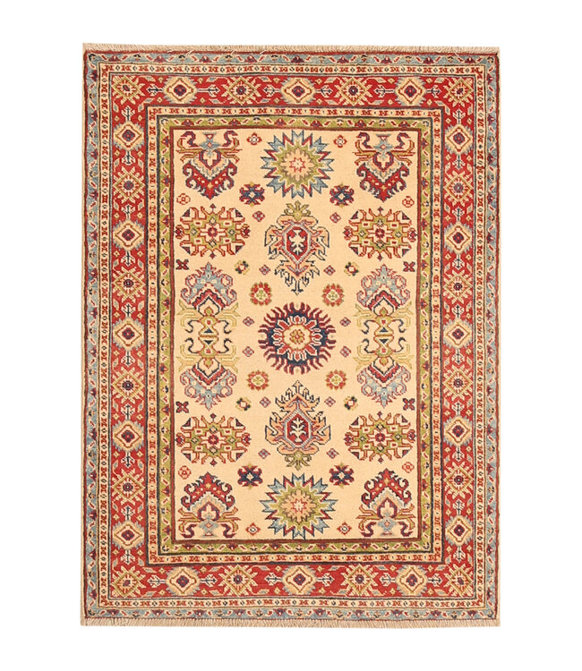 Kelimshop 141x104cm Handgeknüpfter Woll Kazak Teppich – Authentischer Orientalischer Teppich, Traditionelles Tribal Design, Hochwertiger Handgefertigter Wollteppich