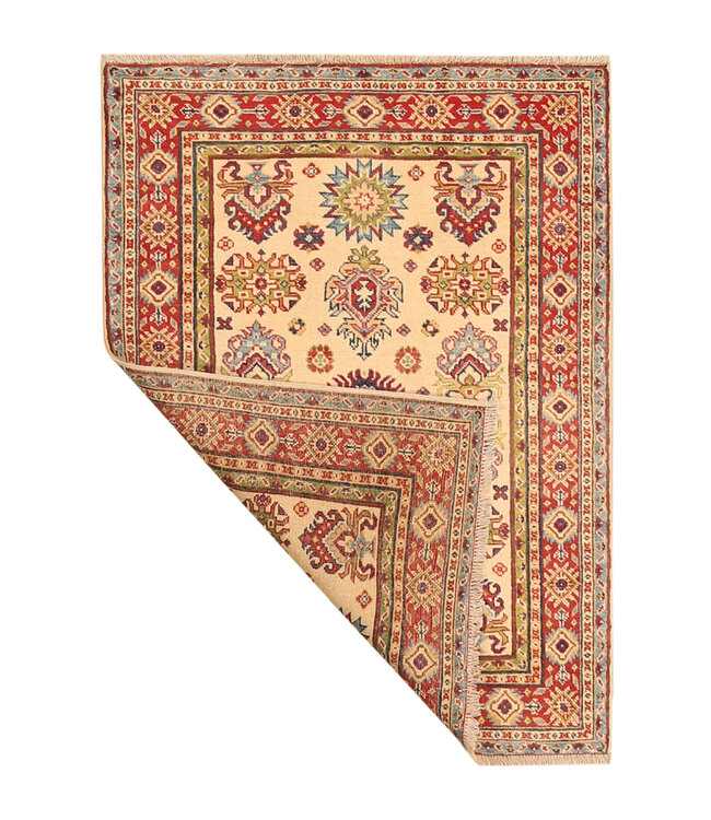 141x104cm Handgeknüpfter Woll Kazak Teppich – Authentischer Orientalischer Teppich, Traditionelles Tribal Design, Hochwertiger Handgefertigter Wollteppich