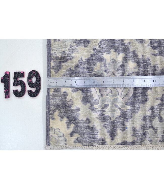 Modern Handgeknoopt Blauw en Geel Tapijt met Geometrisch Bloemenmotief, 178 x 120 cm