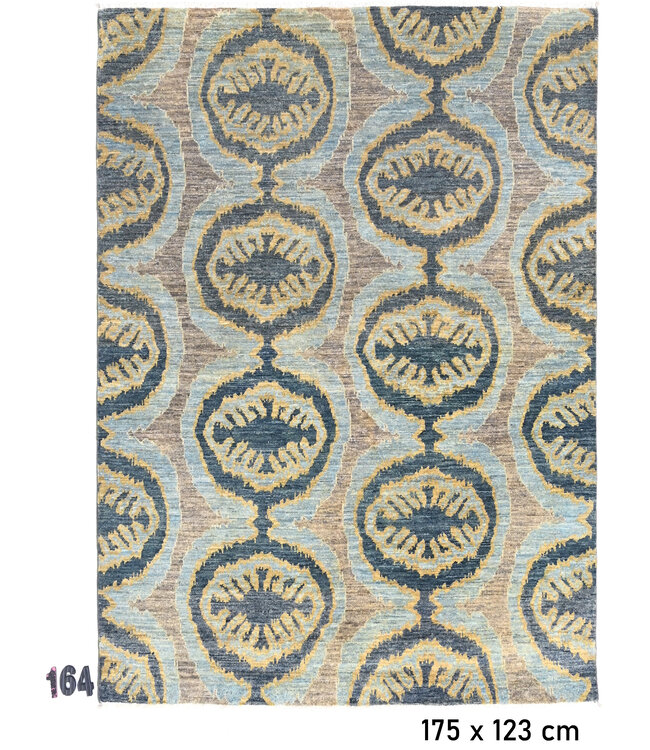 Modern Blue Yellow Rug with Oval Motifs, 175 x 123 cm