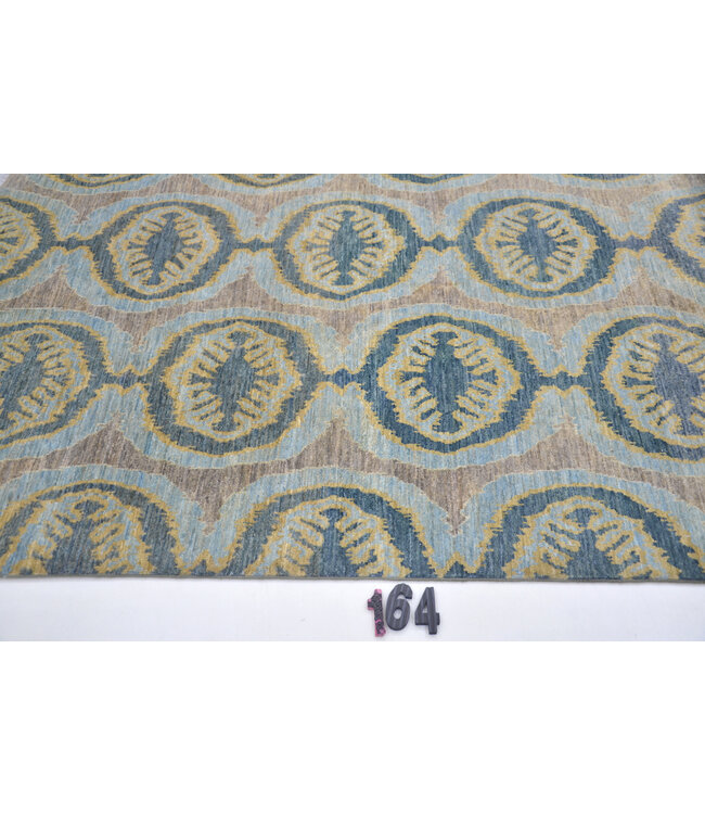 Modern Blue Yellow Rug with Oval Motifs, 175 x 123 cm
