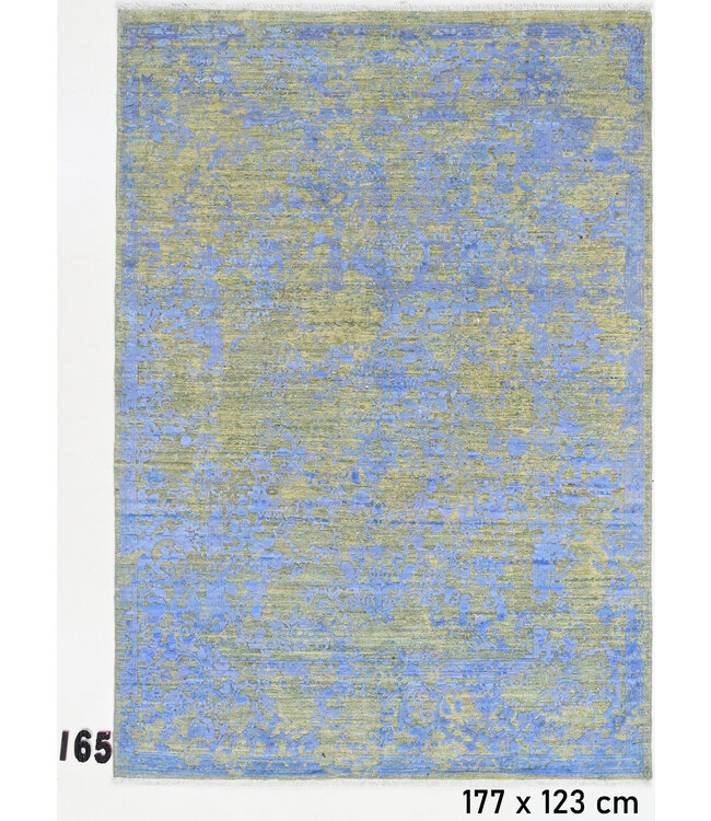 Blue and Olive Green Modern Rug – Hand-knotted Wool – 177 x 123 cm