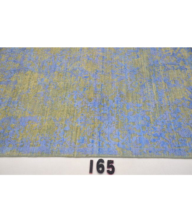 Blau-olivgrüner Moderner Teppich – handgeknüpft aus Wolle – 177 x 123 cm