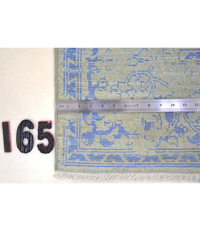 Blue and Olive Green Modern Rug – Hand-knotted Wool – 177 x 123 cm