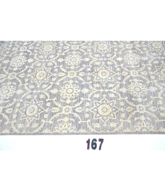 Grauer moderner Läufer – handgeknüpfter Wollteppich – 404 x 117 cm