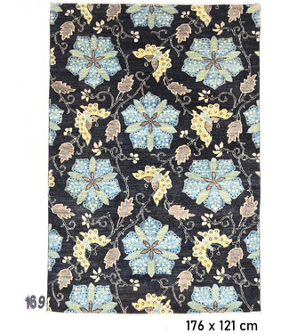 Schwarz-blauer Ziegler Teppich – handgeknüpfter Wollteppich – 176 x 121 cm