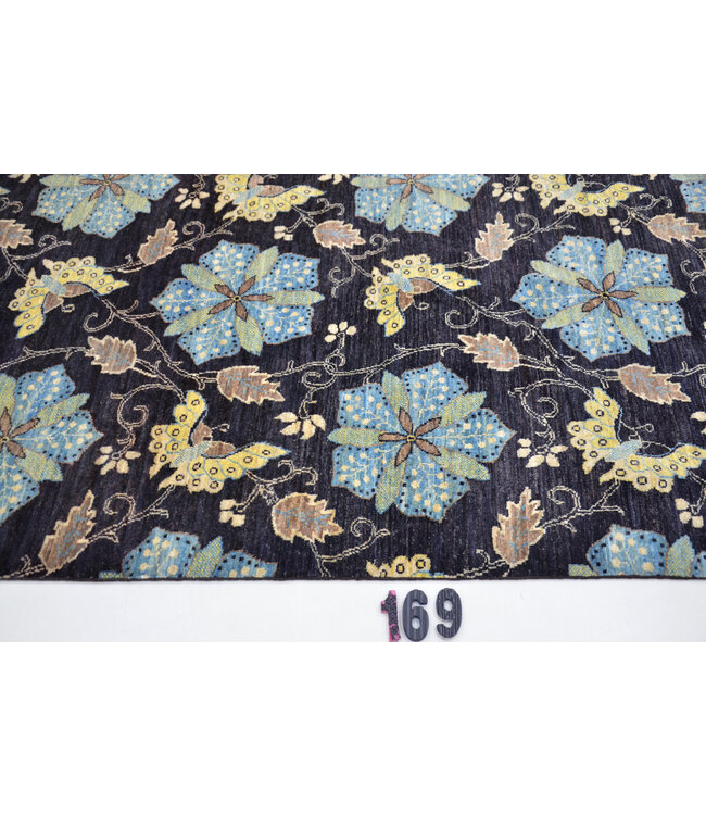 Schwarz-blauer Ziegler Teppich – handgeknüpfter Wollteppich – 176 x 121 cm