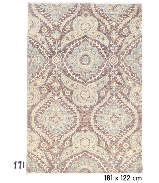 Lila-blauer Ziegler Teppich – handgeknüpfter Wollteppich – 181 x 122 cm